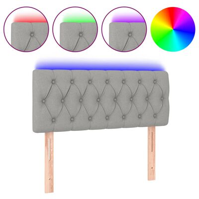 vidaXL LED горна табла за легло, светлосива, 90x7x78/88 см, плат