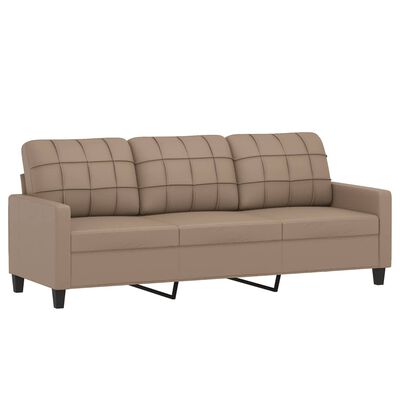 vidaXL 3-местен диван с табуретка, капучино, 180 см, изкуствена кожа