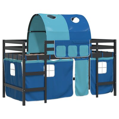 vidaXL Детско високо легло с тунел, синьо, 80x200 см, бор масив