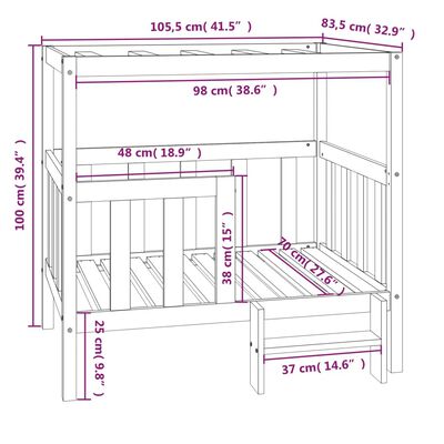 vidaXL Кучешко легло, бяло, 105,5x83,5x100 см, борова дървесина масив