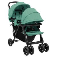 vidaXL Тандемна количка за близнаци, зелена, стомана