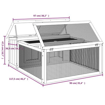 vidaXL Клетка за зайци кафява 117,5x97x47,5 см борово дърво масив