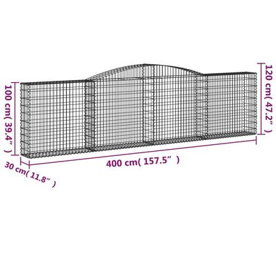 vidaXL Габионни кошници арка 5 бр 400x30x100/120 см поцинковано желязо