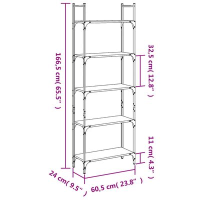 vidaXL Етажерка 5 нива опушен дъб 60,5x24x166,5 см инженерно дърво