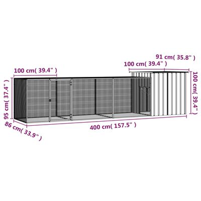 vidaXL Клетка за пилета, антрацит, 400x91x100 см, поцинкована стомана