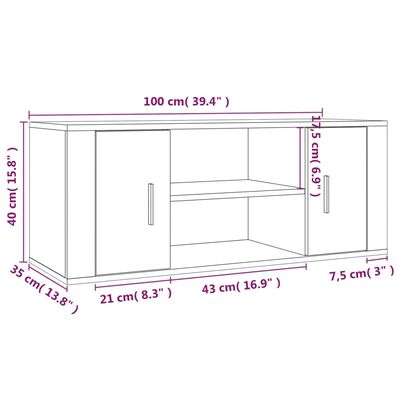 vidaXL ТB шкаф, сив сонома, 100x35x40 см, инженерно дърво