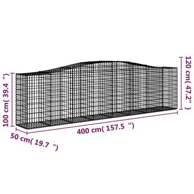 vidaXL Габионни кошници арка 2 бр 400x50x100/120 см поцинковано желязо