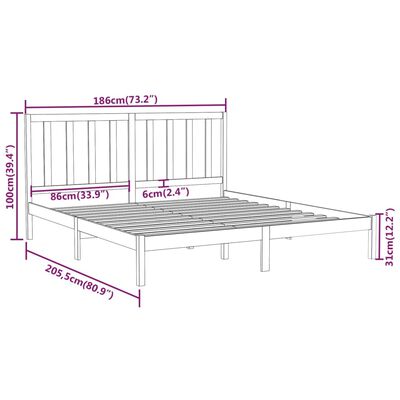 vidaXL Рамка за легло черна масивно дърво 180x200 см 6FT Super King