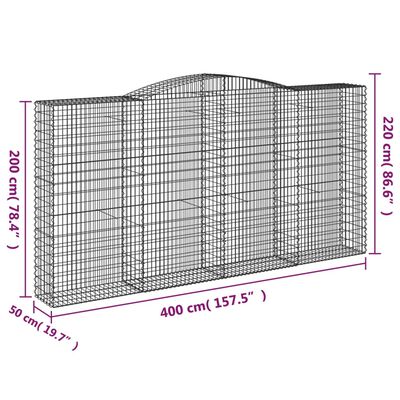 vidaXL Габионни кошници арка 6 бр 400x50x200/220 см поцинковано желязо