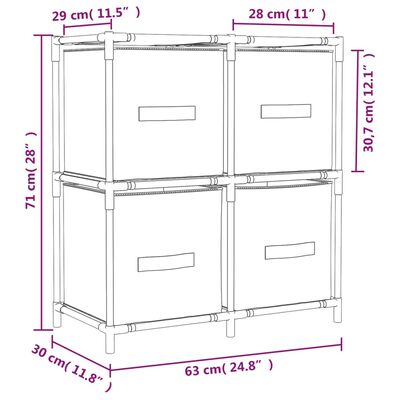 vidaXL Шкаф за съхранение 4 кошници от плат кремав 63x30x71 см стомана
