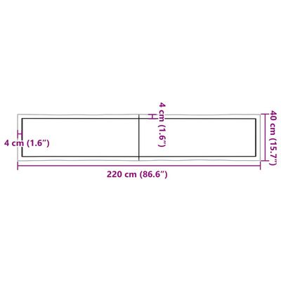 vidaXL Плот за маса светлокафяв 220x40x(2-6) см обработен масивен дъб