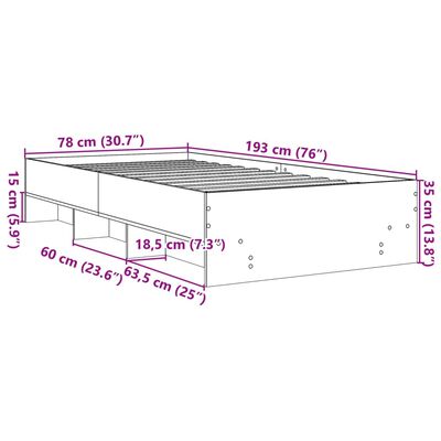 vidaXL Рамка за легло, опушен дъб, 75x190 см, инженерно дърво