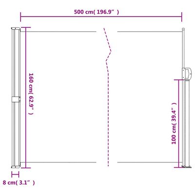 vidaXL Прибираща се странична тента, теракота, 160x500 см