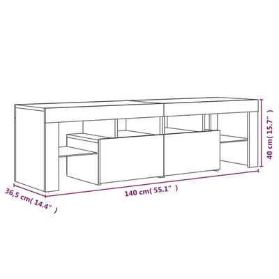 vidaXL ТВ шкаф с LED осветление, кафяв дъб, 140x36,5x40 см