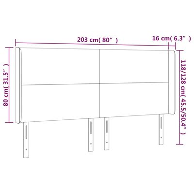 vidaXL LED горна табла за легло, синя, 203x16x118/128 см, плат