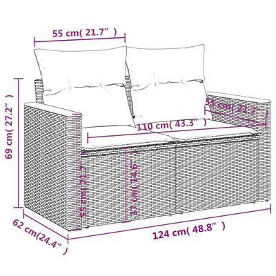 vidaXL Градински комплект диван с възглавници 11 части сив полиратан