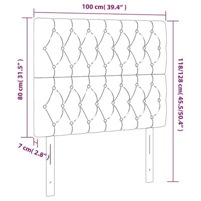 vidaXL Горни табли за легло, 2 бр, светлосива, 100x7x78/88 см кадифе