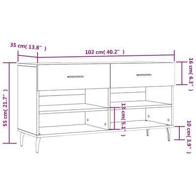 vidaXL Пейка за обувки, бяла, 102x35x55 см, инженерно дърво