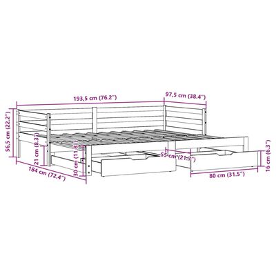 vidaXL Дневно легло с уширение и чекмеджета без матрак бял 90x190 см