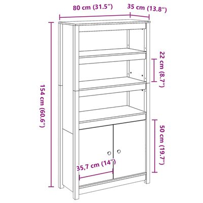 vidaXL Висок шкаф, бял, 80x35x154 см, борово дърво масив