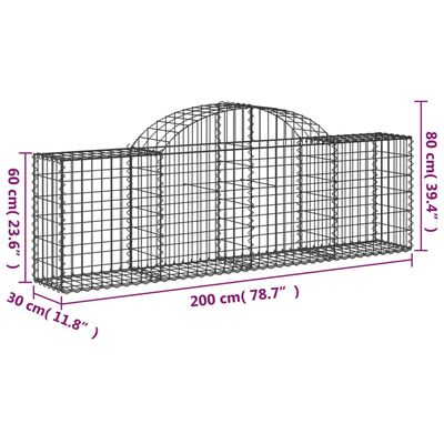 vidaXL Габионни кошници арка 8 бр 200x30x60/80 см поцинковано желязо