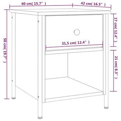 vidaXL Нощно шкафче, кафяв дъб, 40x42x50 см, инженерно дърво