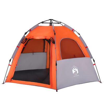 vidaXL Къмпинг палатка кабинна 7 души сиво-оранжев бързо освобождаване