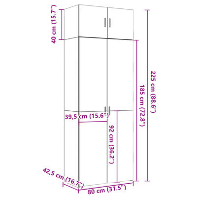 vidaXL Шкаф за съхранение, опушен дъб, 80x42,5x225 см, инженерно дърво