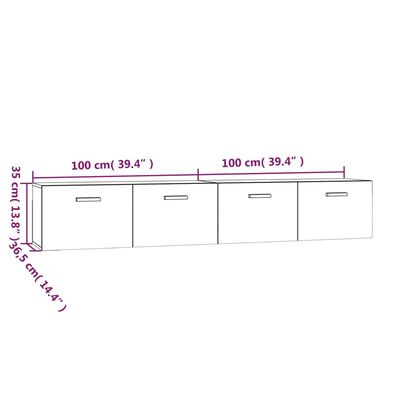 vidaXL Стенни шкафове 2 бр бял гланц 100x36,5x35 см инженерно дърво