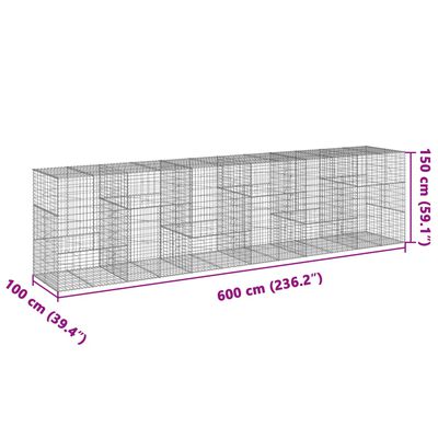 vidaXL Габионна кошница с покритие, 600x100x150 см, поцинковано желязо