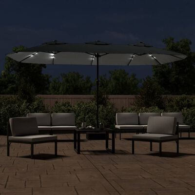 vidaXL Чадър с двоен покрив и LED светлини, антрацит, 449x245 см