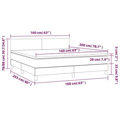 vidaXL Боксспринг легло с матрак и LED сиво 160x200 см изкуствена кожа