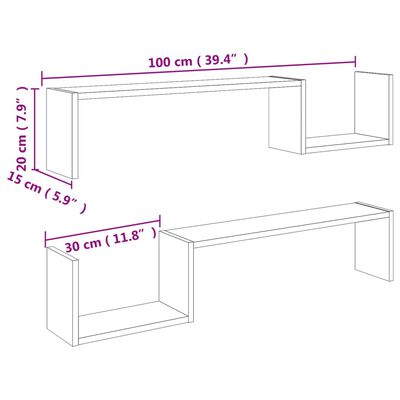 vidaXL Стенни рафтове, 2 бр, дъб сонома, 100x15x20 см, инженерно дърво