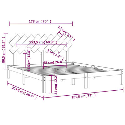 vidaXL Рамка за легло 180x200 см 6FT Super King дърво масив