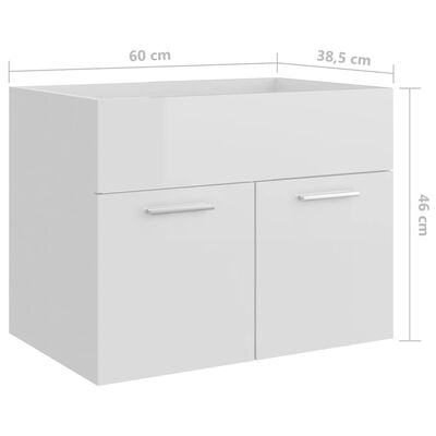 vidaXL Долен шкаф за мивка, бял гланц, 60x38,5x46 см, инженерно дърво