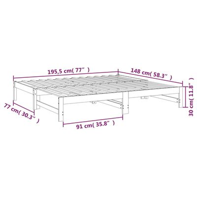 vidaXL Разтегателна кушетка, бяла, 2x(75x190) см, борово дърво масив