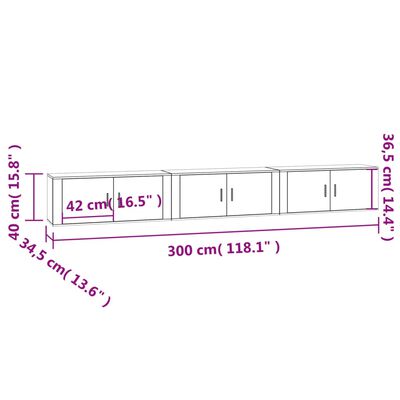 vidaXL ТВ шкафове за стенен монтаж, 3 бр, бял гланц, 100x34,5x40 см