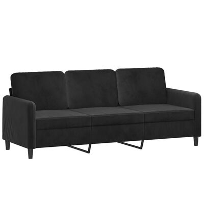 vidaXL 3-местен диван с декоративни възглавници черен 180 см кадифе