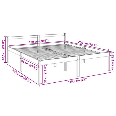 vidaXL Легло за възрастни хора 180x200 см Super King Size бор масив