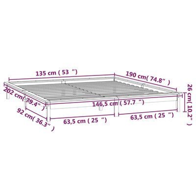 vidaXL LED рамка за легло сиво 135x190 см Double масивно дърво