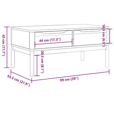 vidaXL Кафе маса FLORO, бяла, 99x55,5x45 см, борово дърво масив