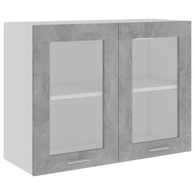 vidaXL Висящ стъклен шкаф, бетонно сив, 80x31x60 см, инженерно дърво