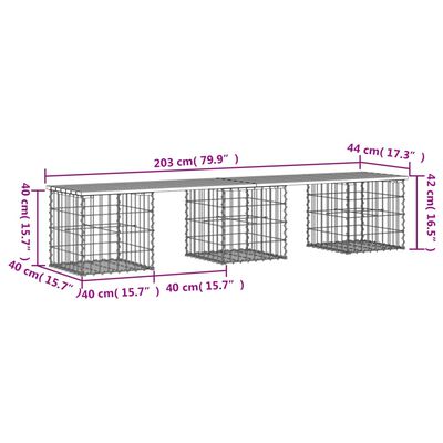 vidaXL Градинска пейка габионен дизайн 203x44x42 см борово дърво масив