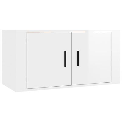 vidaXL ТВ шкаф за стенен монтаж, бял гланц, 80x34,5x40 см