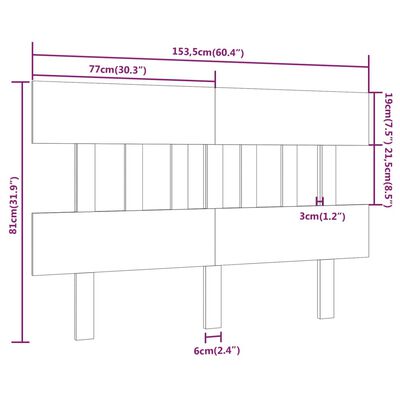 vidaXL Горна табла за легло, черна, 153,5x3x81 см, бор масив