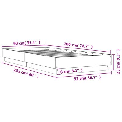 vidaXL Рамка за легло с LED осветление, кафяв дъб, 90x200 см