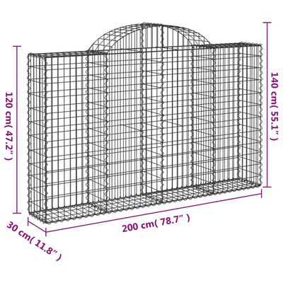 vidaXL Габионни кошници арка 14 бр 200x30x120/140см поцинковано желязо