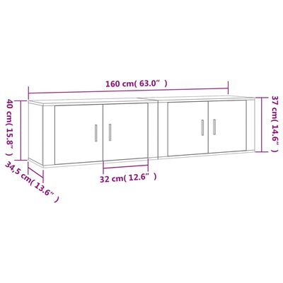 vidaXL ТВ шкафове за стенен монтаж, 2 бр, бетонно сиви, 80x34,5x40 см