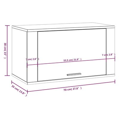 vidaXL Стенен шкаф за обувки, сив сонома, 70x35x38 см, бор масив