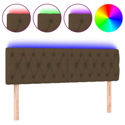 vidaXL LED горна табла за легло, тъмнокафява, 160x7x78/88 см, плат